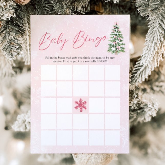 Invitación Navidades de arcos rosados Bingo Juego de Baby Sho (Pink Bows Christmas Baby Bingo Baby Shower Game)