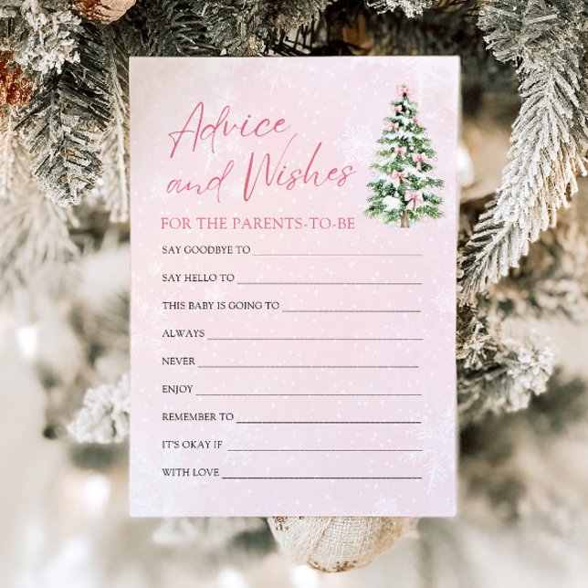 Invitación Navidades de arcos rosados Consejos y deseos de Ba (Pink Bows Christmas Baby Shower Advice and Wishes Game)