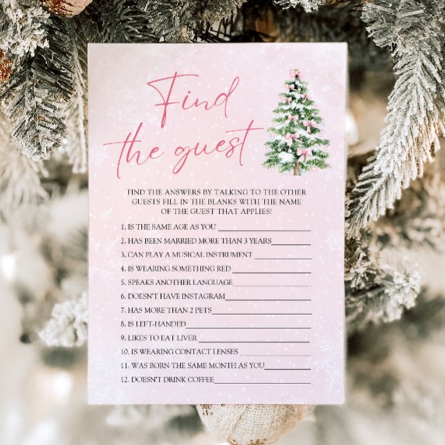 Invitación Navidades de arcos rosados encuentran el Baby Show (Pink Bows Christmas Find the Guest Baby Shower Game)