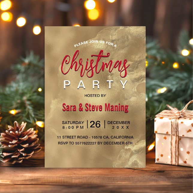 Invitación Navidades de arte de moda elegantes de mármol dora (Subido por el creador)