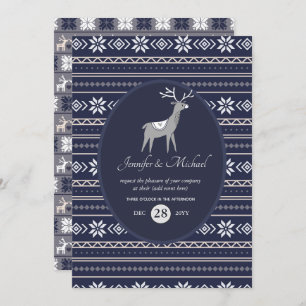 Invitación Navidades de arte folclórico de Navy Blue Stag CUA