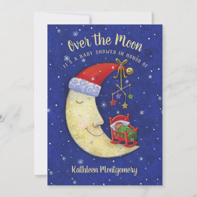 Invitación Navidades de Baby Shower durante la luna (Anverso)