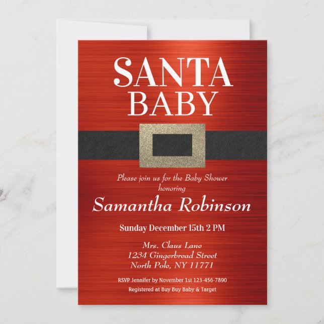 Invitación Navidades de Baby Shower para bebé de Santa (Anverso)