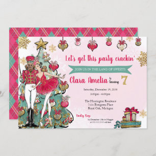 Invitación Navidades de Ballet Nutcracker Red Gold Cumpleaños