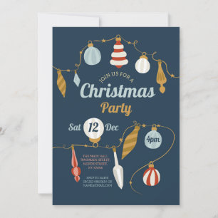 Invitación Navidades de Baubles invitan a marina de oro de ép