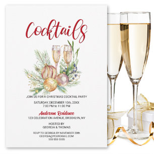 Invitación Navidades de Baubles y Champagne Fiesta de cóctele