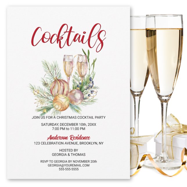 Invitación Navidades de Baubles y Champagne Fiesta de cóctele (Subido por el creador)