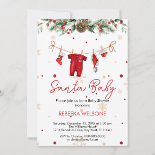 Invitación Navidades de bebé de santa roja