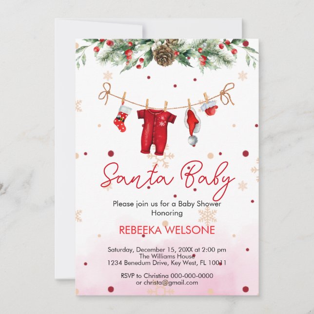 Invitación Navidades de bebé de santa roja (Anverso)