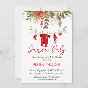 Invitación Navidades de bebé de santa roja