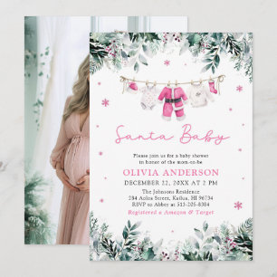 Invitación Navidades de bebé rosado Clothesline Baby Shower