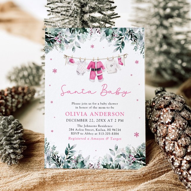Invitación Navidades de bebé rosado Clothesline Baby Shower (Subido por el creador)