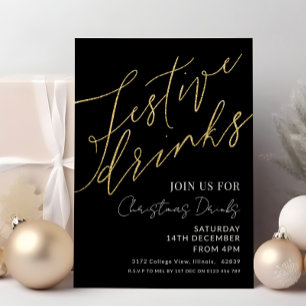 Invitación Navidades de bebidas festivas elegantes negro y or