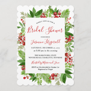 Invitación Navidades de Berry Rojo Holly modernos  Ducha nupc