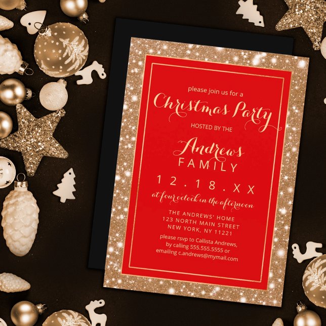 Invitación Navidades de Bling, Purpurina de Sparkly Black Gol (Subido por el creador)