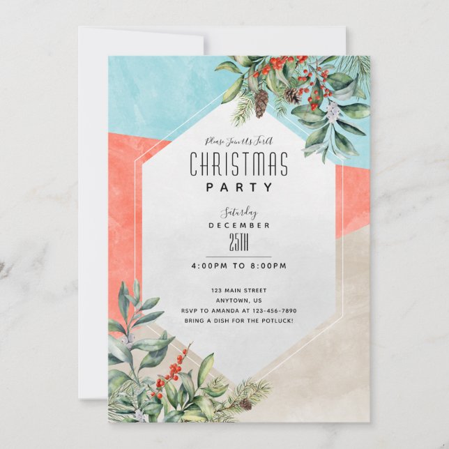 Invitación Navidades de bloques de color modernos/vacaciones (Anverso)