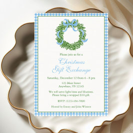 Invitación Navidades de Blue Bow Boxwood Wreath Fiesta