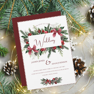 Invitación Navidades de Boda festivo de invierno verde rojo