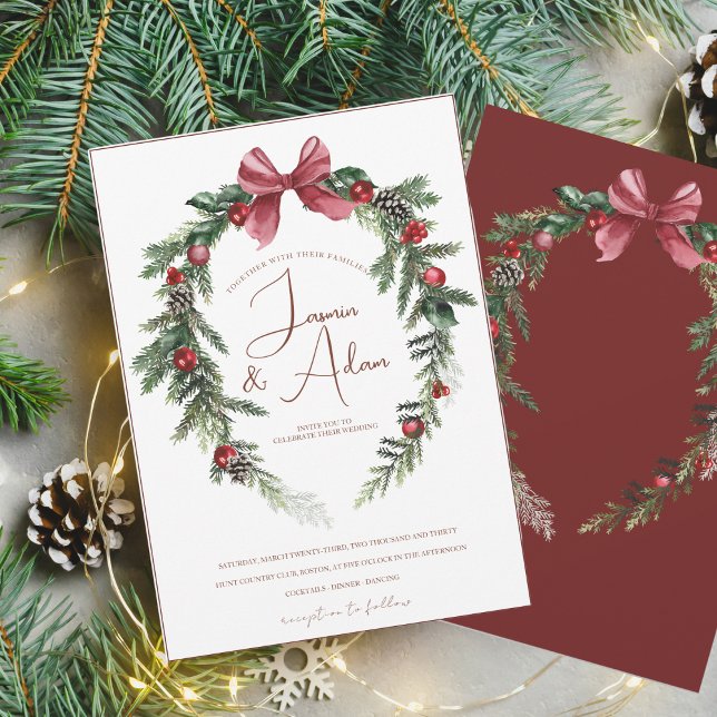 Invitación Navidades de Boda festivo de invierno verde rojo (Subido por el creador)