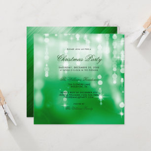 Invitación Navidades de Bokeh con luces verdes posh