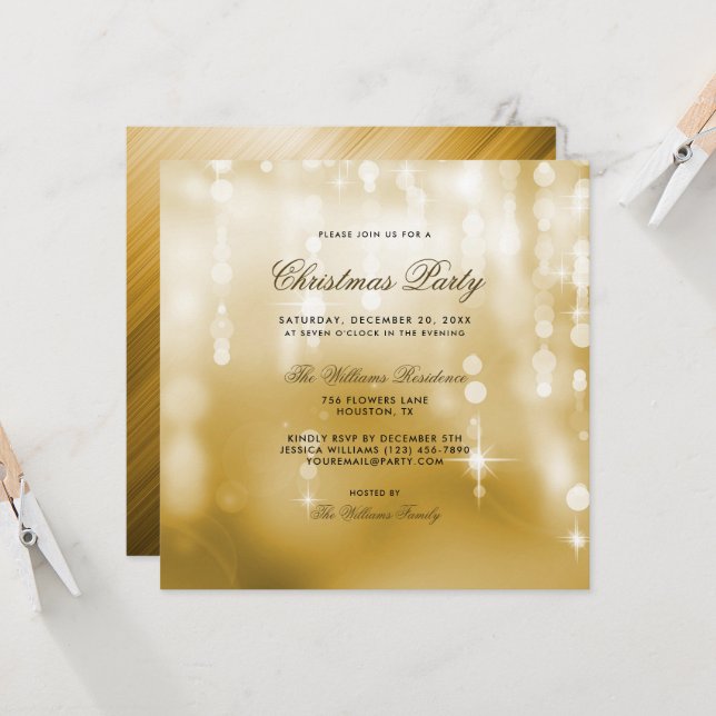 Invitación Navidades de Bokeh de Posh Gold Lights (Anverso/Reverso In Situ)