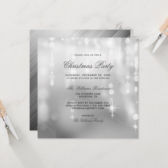 Invitación Navidades de Bokeh posh Silver Lights (Anverso/Reverso In Situ)