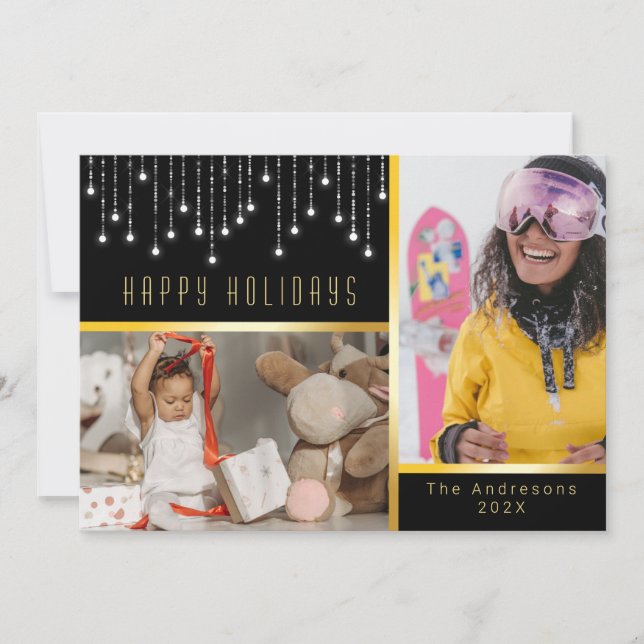 Invitación Navidades de Bokek Poinsettia Fairy Lights Gold Ph (Anverso)