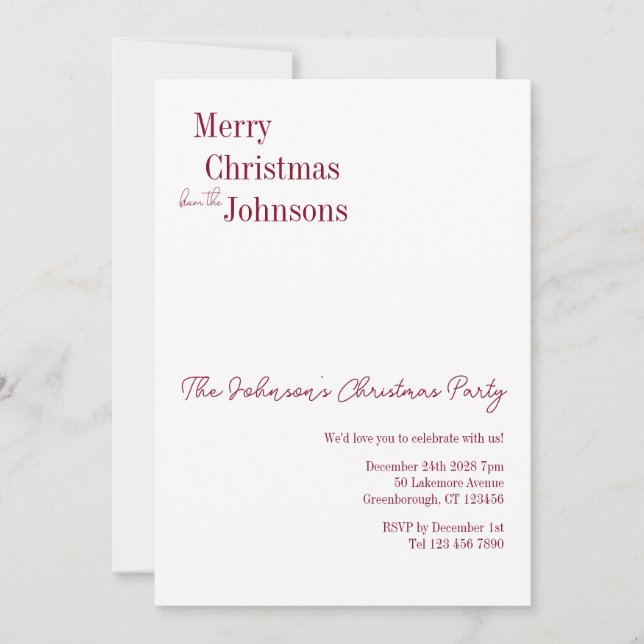 Invitación Navidades de Borgoña Fiesta mínimo (Anverso)