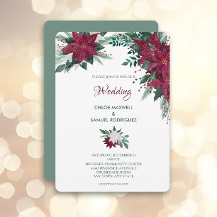 Invitación Navidades de Borgoña y Blanco Boda de Poinsettia