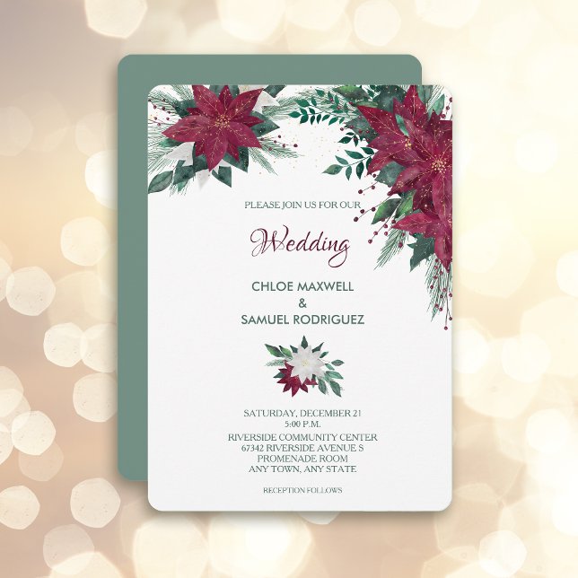 Invitación Navidades de Borgoña y Blanco Boda de Poinsettia (Subido por el creador)
