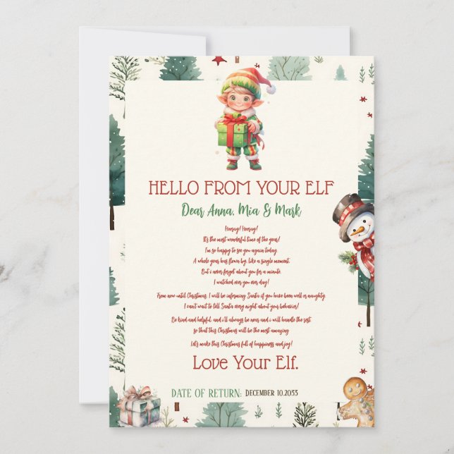 Invitación Navidades de Boy Elf para niños Holiday Elf Hello  (Anverso)