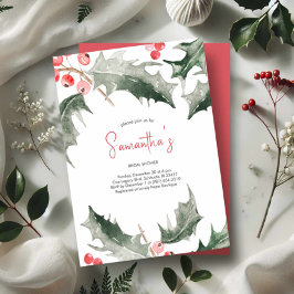Invitación Navidades de Bridal Shower Watercolor Holly