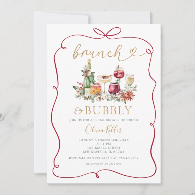 Invitación Navidades de brunch burbujeantes con ducha de novi (Anverso)