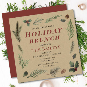 Invitación Navidades de brunch navideños con flores de invier