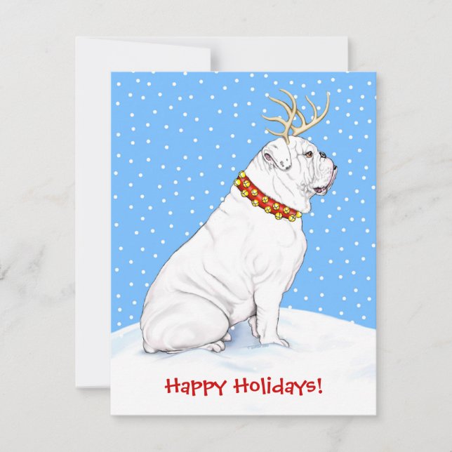 Invitación Navidades de bulldog Reindeer White (Anverso)