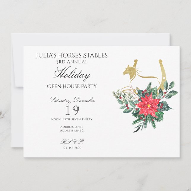 Invitación Navidades de caballos de la moderna fiesta navideñ (Anverso)