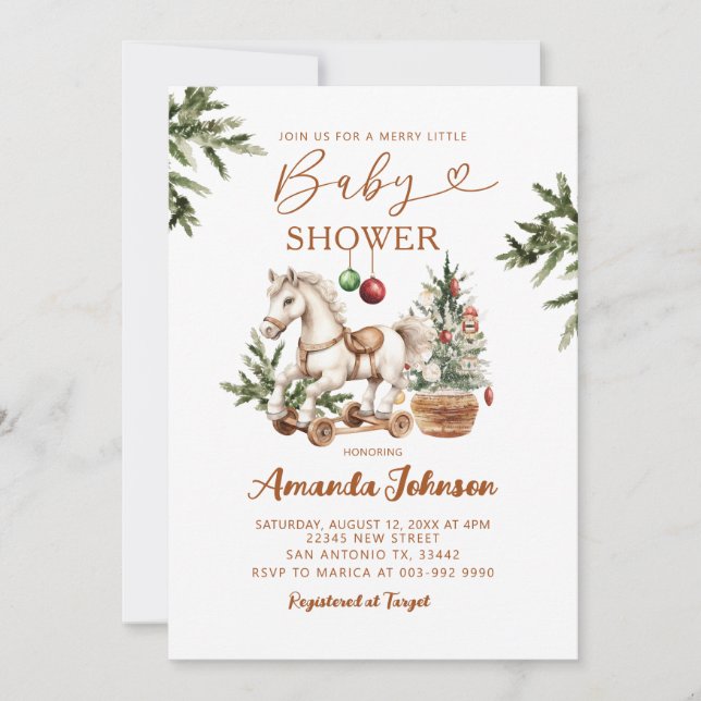 Invitación Navidades de caballos de rock con poco Baby Shower (Anverso)