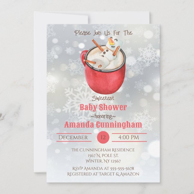 Invitación Navidades de cacao y Snowman Baby Shower (Anverso)