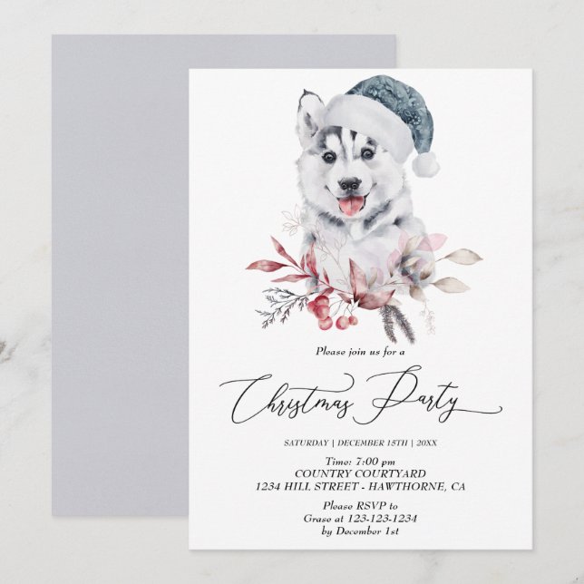 Invitación Navidades de cachorro descascarillados Fiesta Wint (Anverso / Reverso)