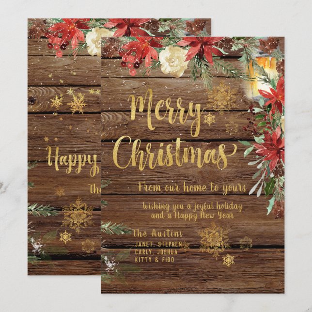 Invitación Navidades de caligrafía rusa del oro (Anverso / Reverso)