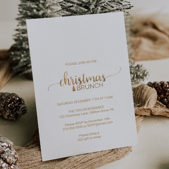 Invitación Navidades de caligrafía simple de oro Brunch (Subido por el creador)