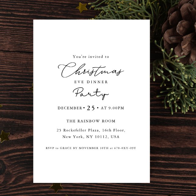 Invitación Navidades de caligrafía simple Fiesta de la cena (Subido por el creador)