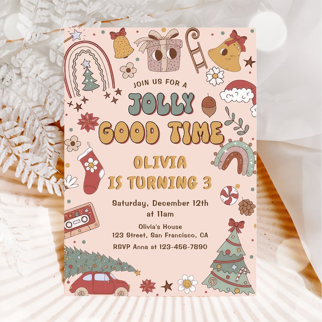 Invitación Navidades de Camión Arcoiris Retro Rosa (Subido por el creador)