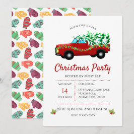 Invitación Navidades De Camión Rojo, Árbol Y Luces