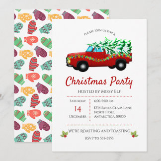 Invitación Navidades De Camión Rojo, Árbol Y Luces