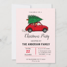 Invitación Navidades de Camión Rojo de acuarela Rustica