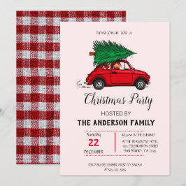 Invitación Navidades de Camión Rojo de acuarela Rustica