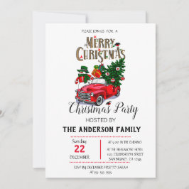 Invitación Navidades de Camión Rojo de acuarela Rustica