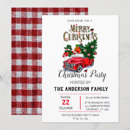 Invitación Navidades de Camión Rojo de acuarela Rustica