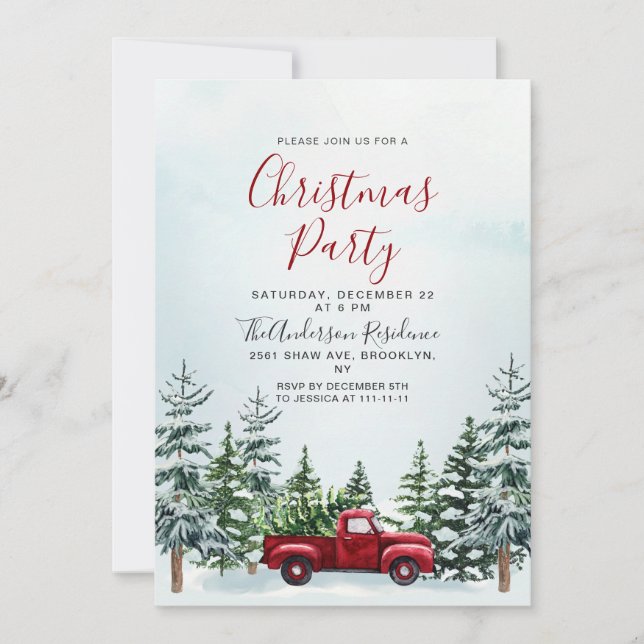 Invitación Navidades de Camión Rojo Navidades Fiesta (Anverso)